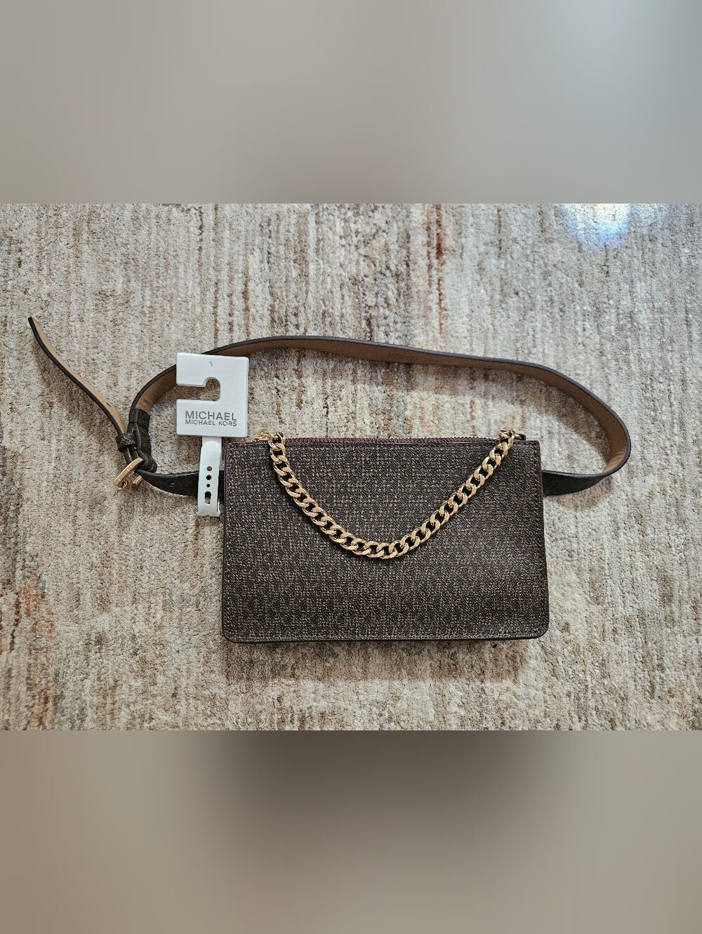 Michael Kors Chocolate Brown Beltbag w/ Gold Chain Accent Women's Size S, NEW✨️